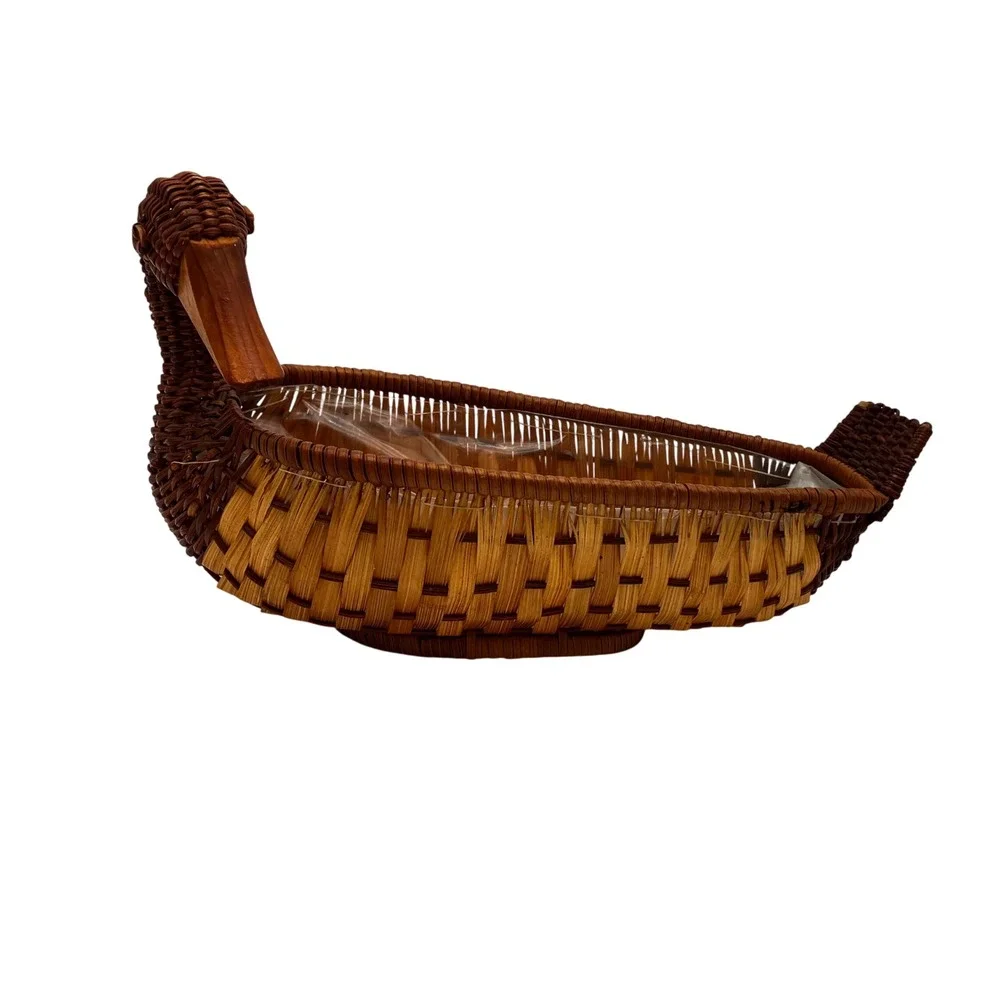 Woven Wicker Duck Basket 13in Brown Two-Tone Decorative Planter